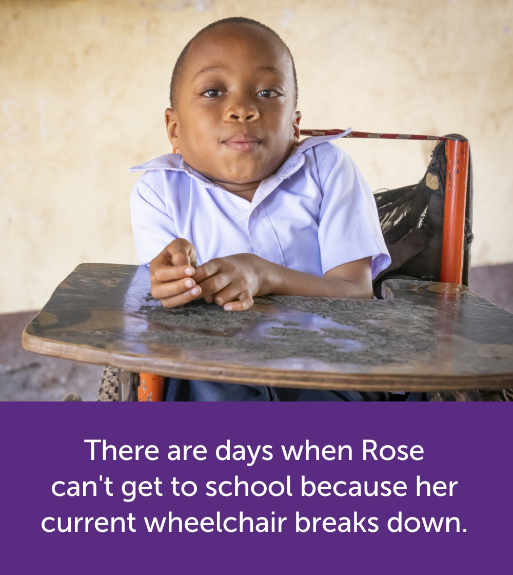 Rose sitting in a worn out wheelchair.